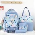 Light blue 4-piece student backpack set featuring cartoon bears and colorful clouds - Blue