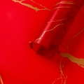 Waterproof red floral wrapping paper with gold marble texture and glossy finish - Golden Marble - Bright Red