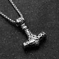 Intricately engraved silver stainless steel Mjölnir pendant on a sturdy box chain - Hammer Shape / Silver