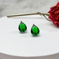 Elegant pear-cut emerald green zircon stud earrings set in silver three-prong mount - Green