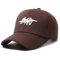 Brown cotton baseball cap with white HEART embroidery and six-panel stitch detail - Adjustable / Coffee