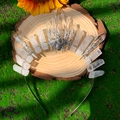 Handmade clear crystal quartz crown headpiece with silver bee on a rustic wood slice - White + Bee