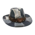 Vintage denim patchwork cowboy hat with rhinestones heart buckle and stud band - One Size / Black (M Denim Large Heart)