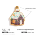 Gold stainless steel house pendant with white roof detail and colorful glitter finish - Glitter Wall House (PJ92736)