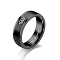 Macro detail of black matte stainless steel ring with Her King engraving and crown icon - US 5 / Black-Her King