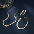Golden jewelry set with rectangular zircons including necklace, bracelet and earrings - G0032 Gold 3-Piece Set