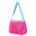 Pink mesh beach bag with adjustable blue strap for kids toys and gift storage - Rose Red with Blue Strap / 21*25*8cm