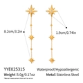 Detailed view of stainless steel star tassel earrings with dimensions and weight specs - Gold Star Tassel Style (YYE025315)