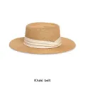 Straw sun hat with flat top and khaki bow ribbon, natural weave for beach vacation - French Style / Khaki With Beige Ribbon