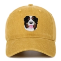 Mustard yellow baseball cap with detailed Bernese Mountain Dog embroidery on washed cotton - Yellow