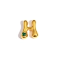 Pendentif en forme de lettre H dorée avec détail de pierre précieuse cœur vert émeraude - Lettre H / Or / Gemme Coeur Vert