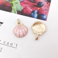Pink enamel shell charm with golden radial lines and top loop for DIY earring making - Pink Large Shell (20x26mm)