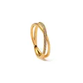 Anello doppio strato in acciaio inossidabile placcato oro 18K con micro-pavé di zirconi - Stile Incrociato Pavé Dorato (NB-R24023)