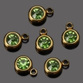 Set of 6 green round crystal birthstone charms in antique bronze metal finish - Gold-Green