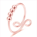Rose gold fidget ring with movable beads and adjustable spiral open band for anxiety relief - Rose Gold (Stainless Steel)