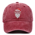 Distressed burgundy washed cotton baseball cap with embroidered Santa Merry Christmas - Burgundy