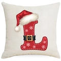 Christmas letter L decorative pillowcase with Santa hat and snowflake on beige linen - Letter L