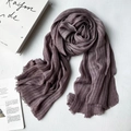 Mauve striped modal scarf with soft fringe edges and a natural crinkled texture - Taro Purple