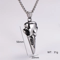 Punk stainless steel crow skull pendant necklace with size dimensions and silver box chain - Silver Color (With 60cm Box Chain)