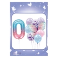 Blue and purple butterfly balloon set with gradient number 0 for girl birthday decor - Number 0 Style