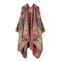 Ethno Strick-Schal mit rotem und blauem geometrischem Muster im Boho-Drapiert-Stil - Ethno-Rautenmuster - Orange & Blau