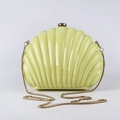 Light green shell-shaped acrylic evening clutch with gold chain and radiant texture - Yellow