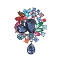 Vintage luxury colorful crystal floral brooch with pear-shaped blue sapphire pendant - XD823344-3-Dark Silver Multi Color Gem