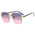 Frameless square sunglasses with purple gradient wavy lenses and gold metal temples - Gray to Pink Gradient (Old Model)