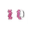 Elegant 925 sterling silver hoop earrings with baguette-cut pink zircon stones - Silver with Pink Baguette Zircon Hoop (Silver Earring Post)
