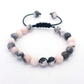 Men's adjustable braided bracelet with natural zebra stone beads and black cord - Pink Zebra Jasper