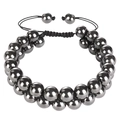 Bracelet double rangée de perles gris foncé ajustable avec cordon tissé noir - Hématite