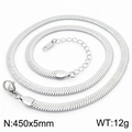 Silver stainless steel flat snake bone chain necklace, 450x5mm with lobster clasp - 5mm x 45cm / Silver