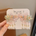 Pink butterfly tassel hair clips with faux pearls for girls' ancient style dress - One Pair / 1# Pink Butterfly Flower