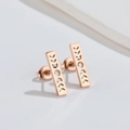 Rose gold stainless steel rectangular earrings featuring moon phase cutout patterns - Rose Gold