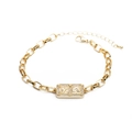 Bracciale regolabile in oro con ciondolo rettangolare con fulmine e arcobaleno in zircone - B0093 Lampo + Arcobaleno / Oro