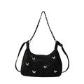 Black Y2K butterfly hobo bag with large capacity and silver metallic butterfly accents - Black without Pendant