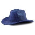Cappello da cowboy blu con trama denim e tesa arrotolata per un classico stile retrò - M (56-58cm) / Blu Notte Trama Denim (02)