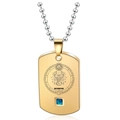 Golden Scorpio zodiac pendant necklace with blue square gemstone on bead chain - Gold Scorpio Male