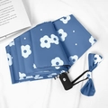 Blue automatic floral umbrella with white flowers and polka dots plus bow storage bag - 8 Ribs Automatic / Haze Blue French Style