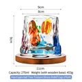 Hand-painted tree texture rotating whiskey glass 270ml with solid wood base - Multicolor Tree Pattern with Wooden Base