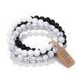 3er-Set Stretch-Perlenarmbänder in Schwarz, Weiß und Marmoroptik mit einem Etikett - FK1570 Weiß/Schwarz/Weißer Marmor Muster Armband 3-teiliges Set