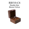 Walnut wood double ring box with brown velvet lining and secure dual slots - Brown-Double Slot-Solid Lid