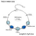 Silver stainless steel bracelet with blue oval glass stones and adjustable chain length - Steel Bracelet - Mixed Blue Glass Stone