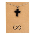 Collar de cruz de piedra natural negra con cadena de plata en tarjeta de regalo amistad - Negro/Ágata Negra Natural