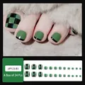 Press-on toenails in green and black checkerboard design with French tips 24pcs set - JJP123-B3 Dark Green Checkered
