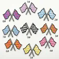 Detailed set of 9 colorful embroidered racing flag patches with iron-on heat adhesive backing - Mixed Colors Set