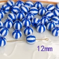 Blue and white striped 12mm macaron acrylic beads for DIY necklace jewelry making - 12mm / Sapphire Blue