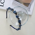 Sparkling dark blue crystal headband with black and gold details on slim metal wire - Royal Blue Beads