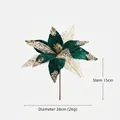 Dark green artificial Christmas flower with gold sequins and golden lace edges, 28cm size - 28cm / Dark Green