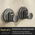 Set of 2 gunmetal grey vacuum suction hooks made of space aluminum and ABS - 2 PCS-Round Hook / Gun Grey